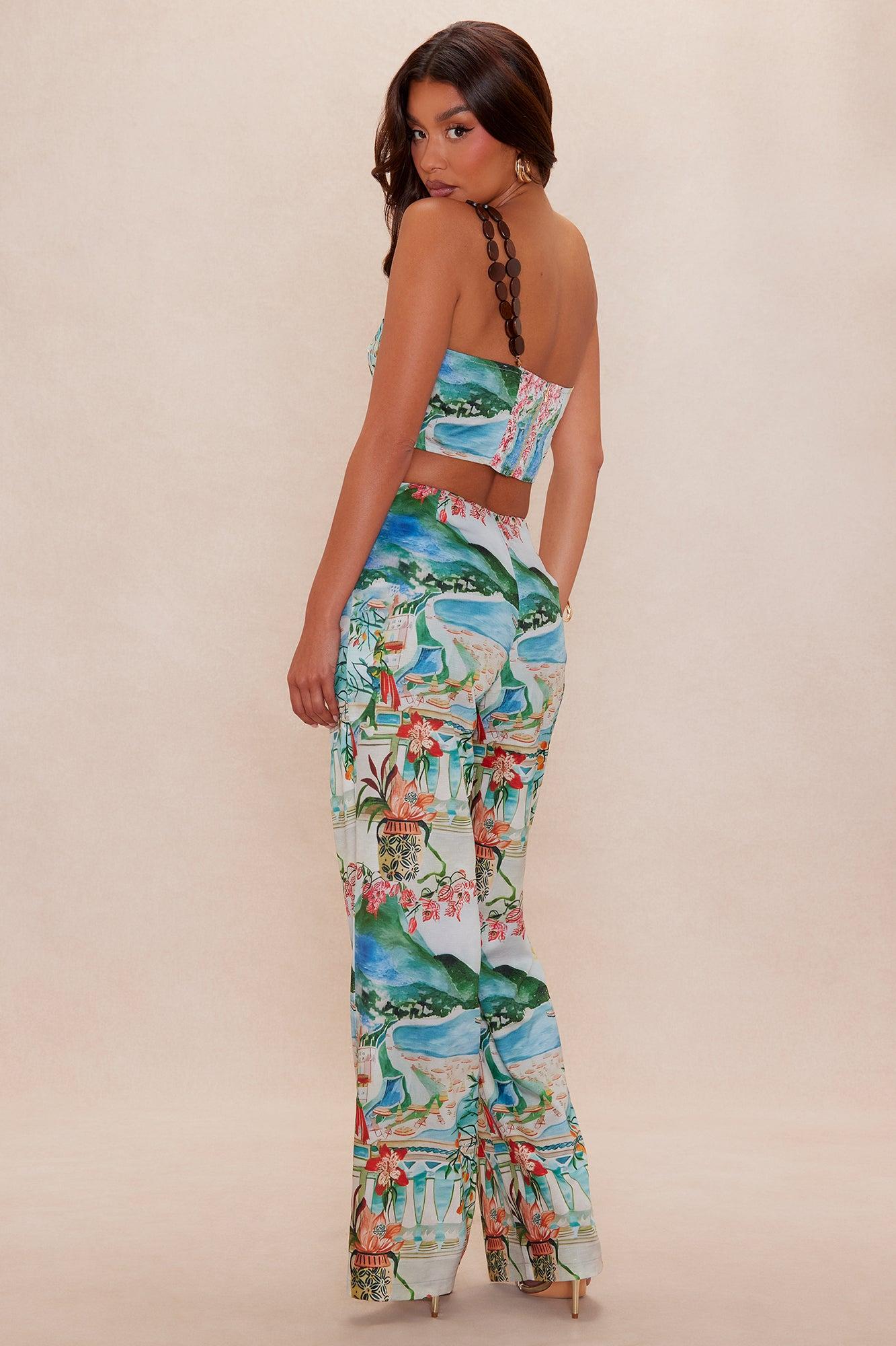 Foreign Tours Linen Pant Set - Blue/combo Female Product Image