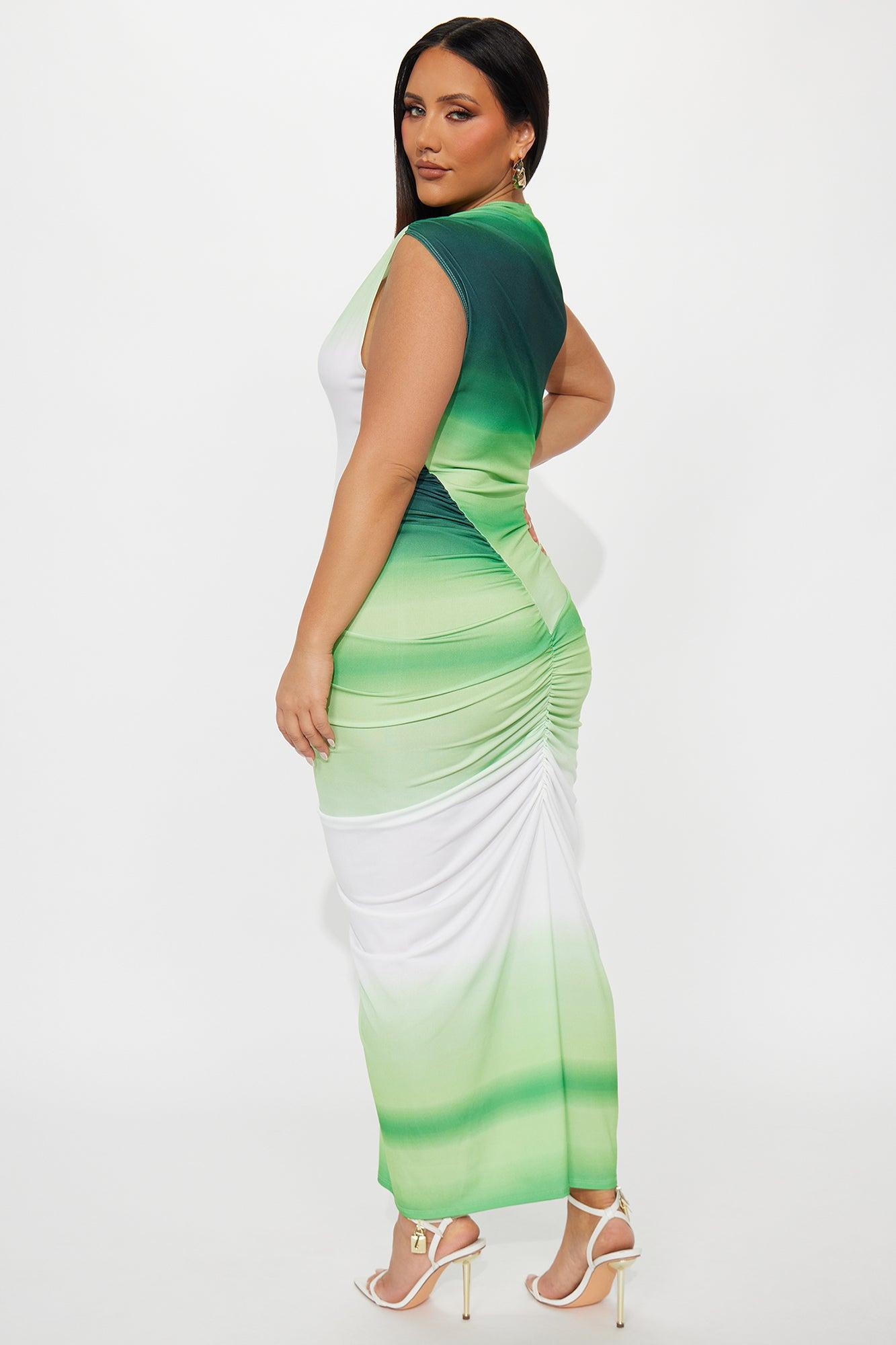 Candy Skies Ombre Asymmetrical Maxi Dress - Green/combo Female Product Image