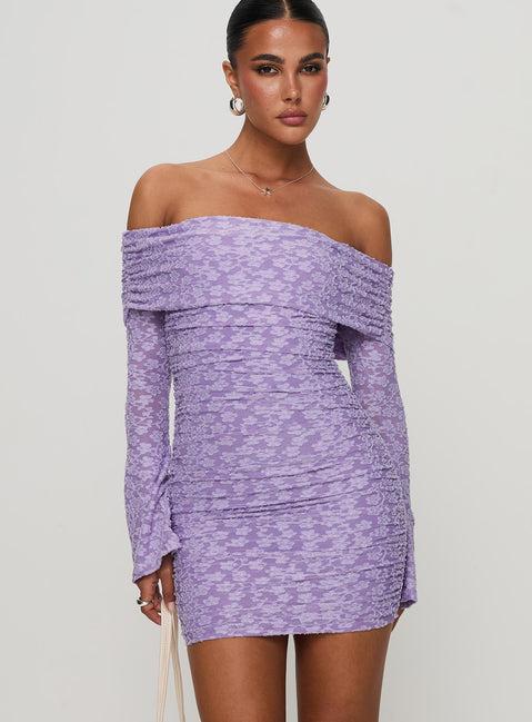 Intereste Long Sleeve Mini Dress Purple Product Image