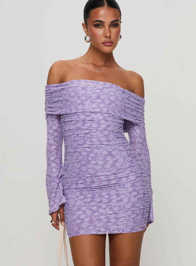 Intereste Long Sleeve Mini Dress Purple Product Image