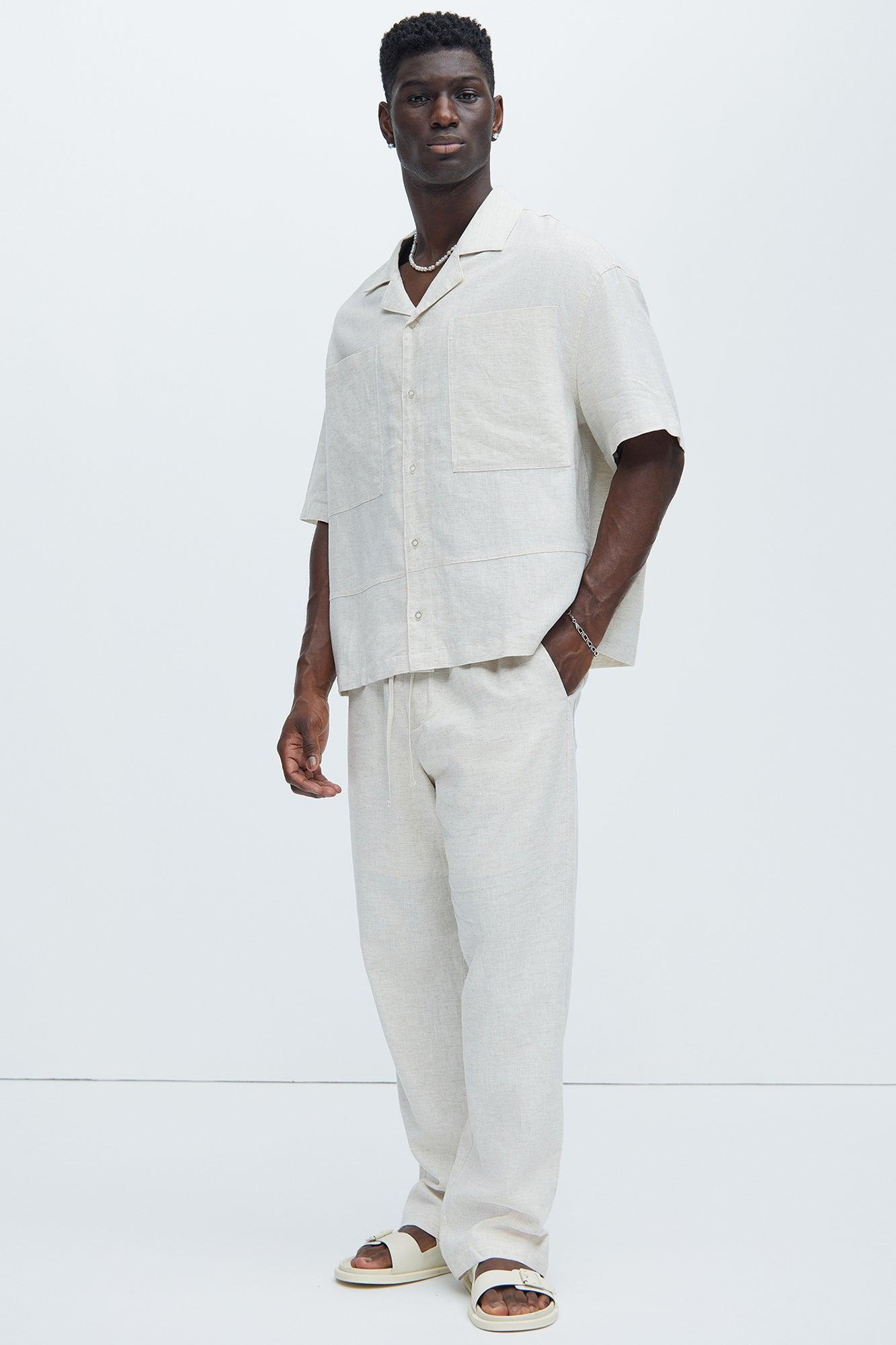 Bahamas Linen Cuban Boxy Shirt - Oatmeal Product Image