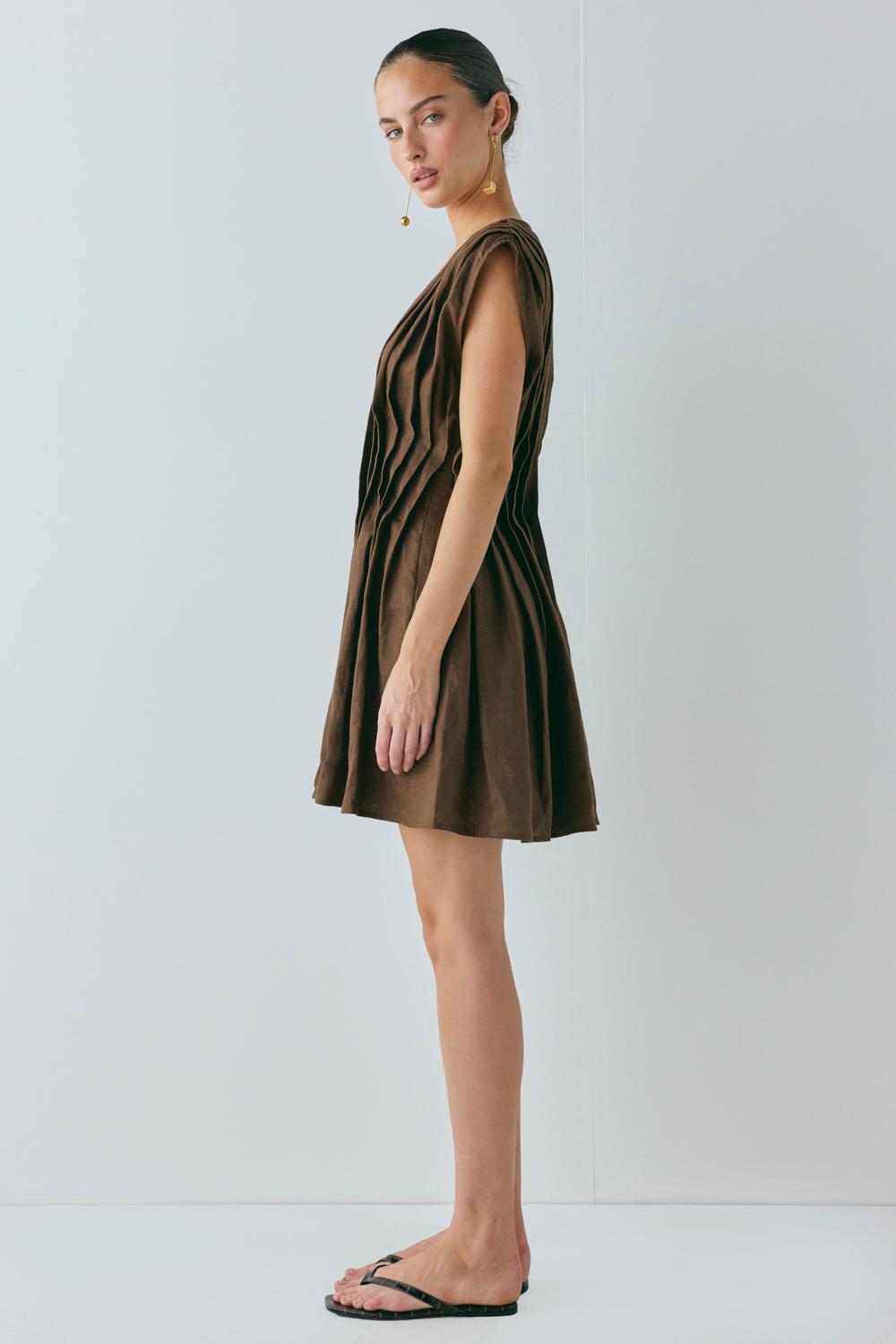 Blanca Linen Mini Dress Chocolate Product Image