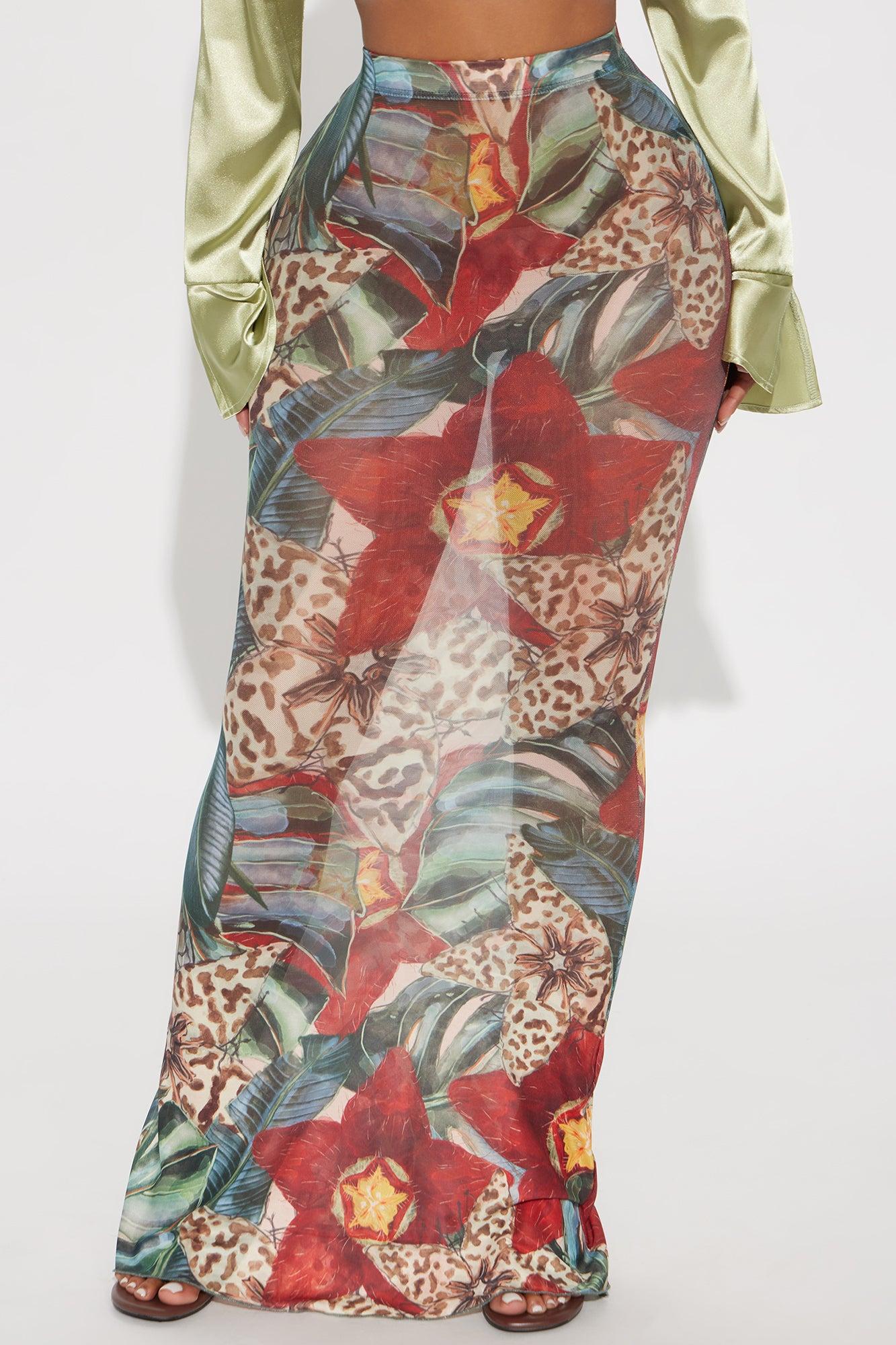 In Full Bloom Mesh Maxi Skirt - Brown/combo Product Image