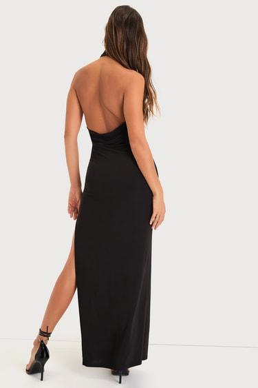 Flawless Expression Black Mock Neck Halter Maxi Dress Product Image