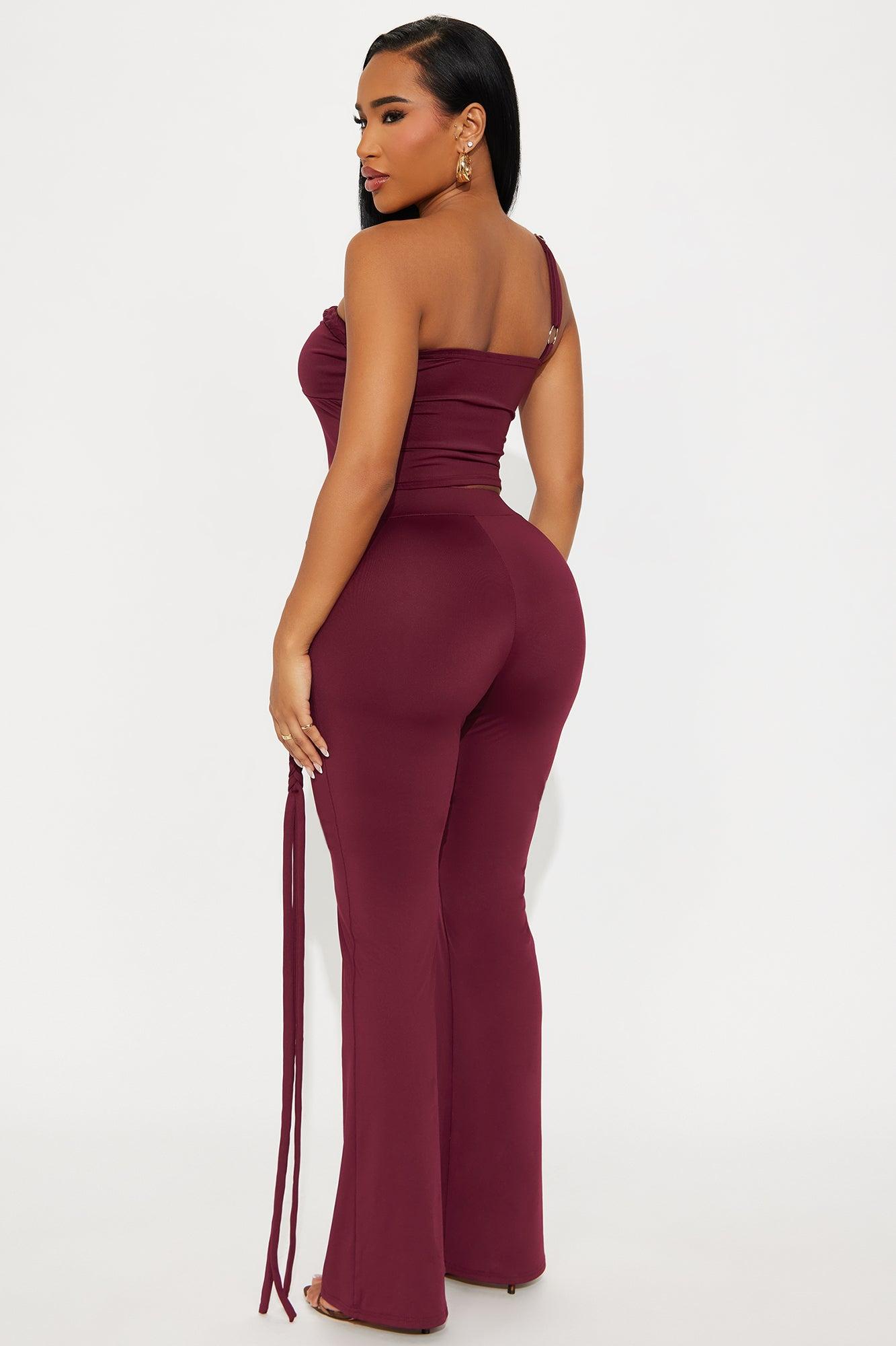 So Tied To You Pant Set - Burgundy Female Product Image
