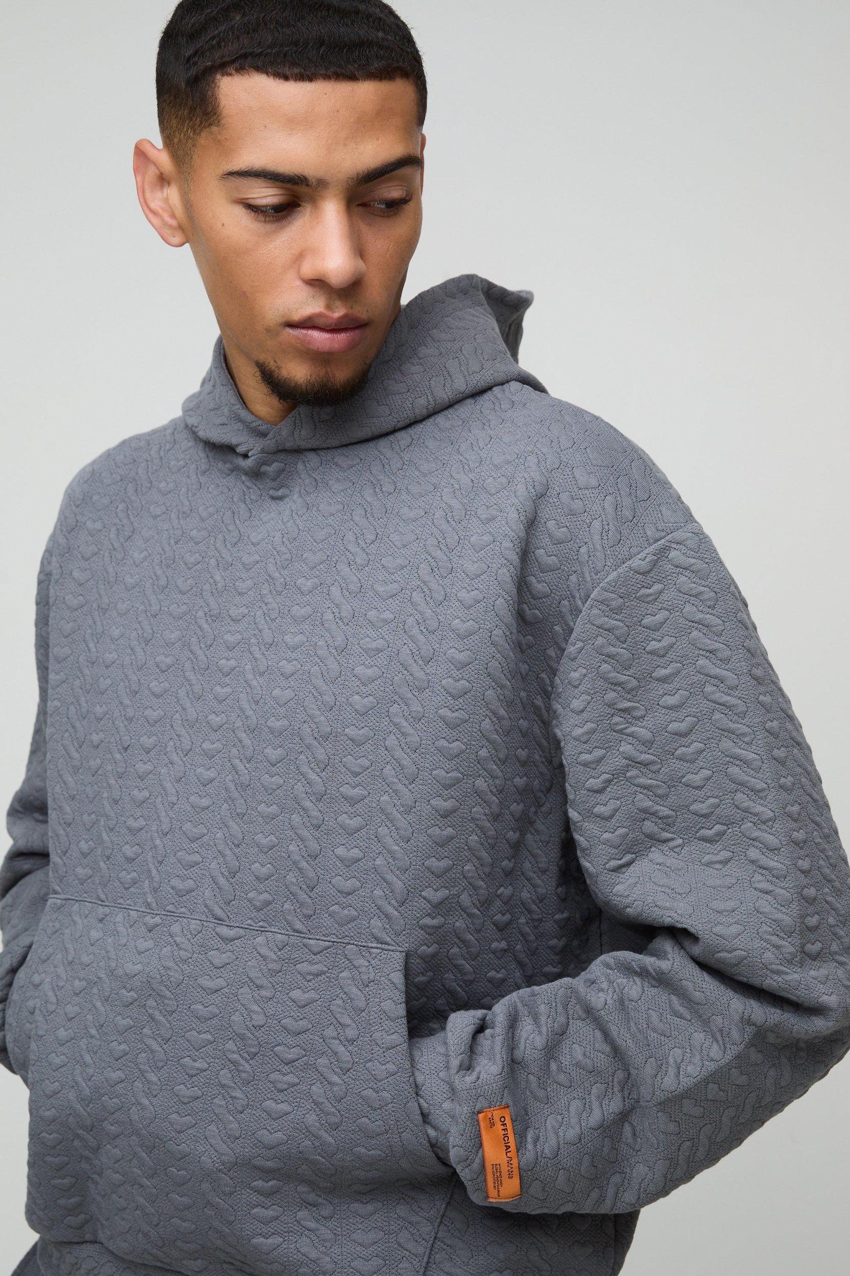 Oversized Boxy Herringbone Woven Tab Hooded Tracksuit | boohooMAN USA Product Image