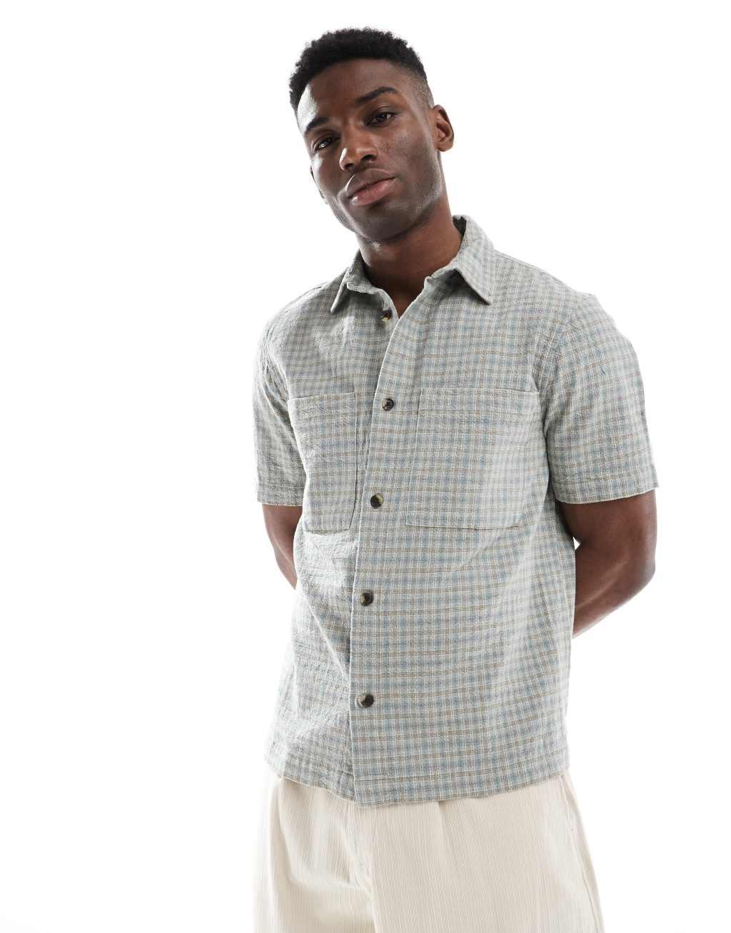 River Island short sleeve over shirt in muted plaid Product Image