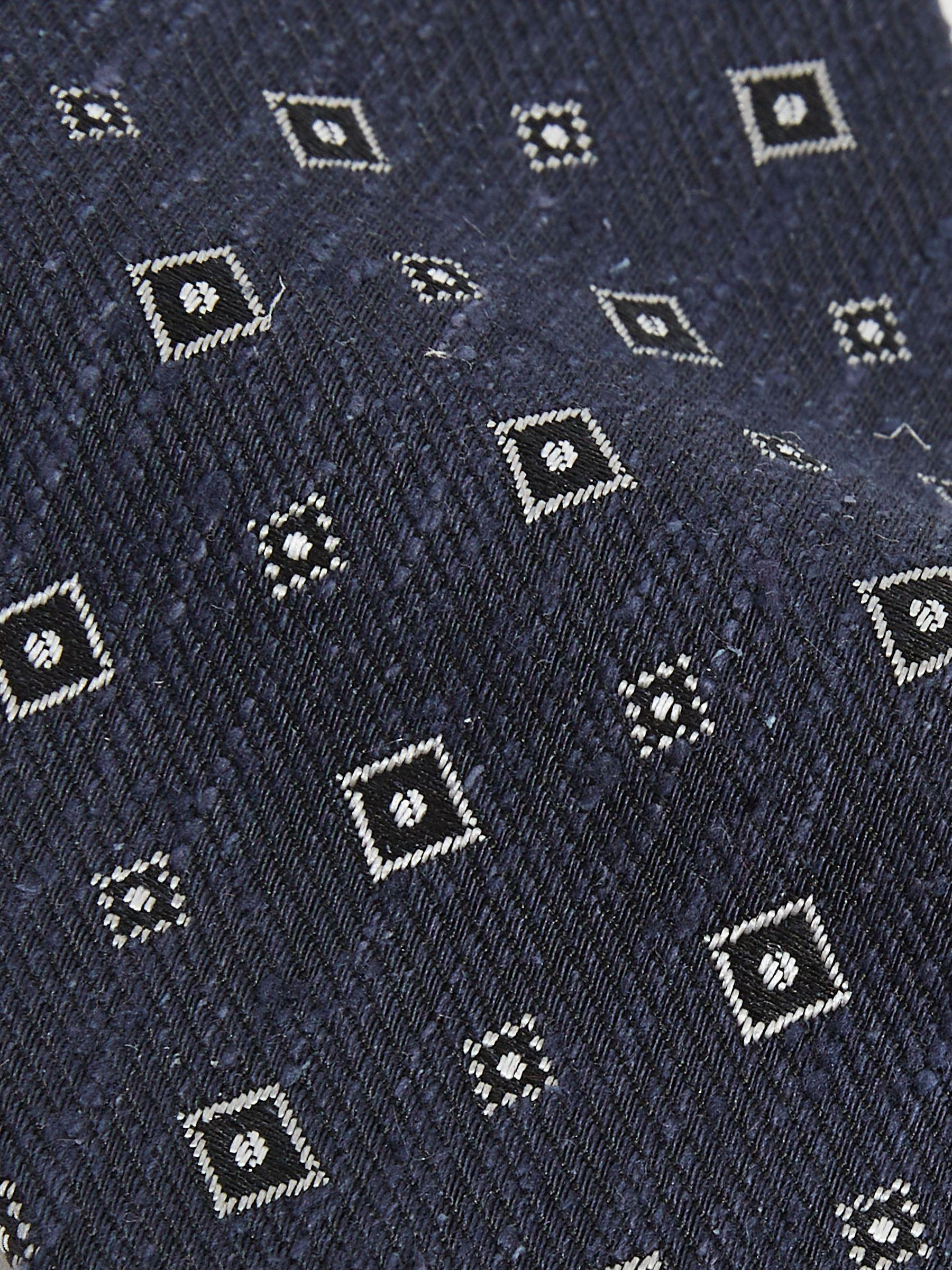 Foulard Silk Blend Tie with Medallion Pattern in Navy Product Image