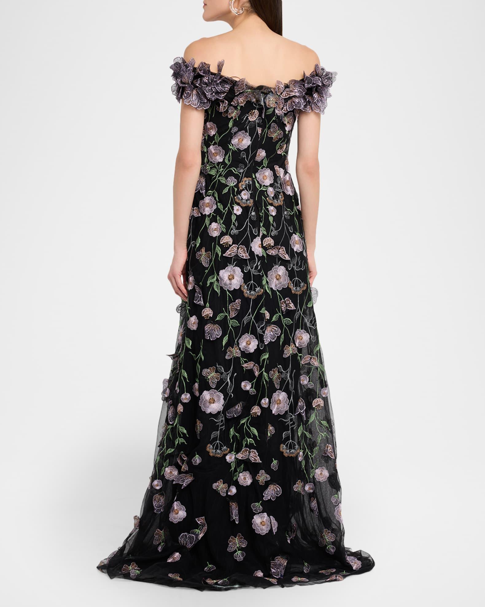 Embroidered Off-Shoulder Tulle Gown Product Image