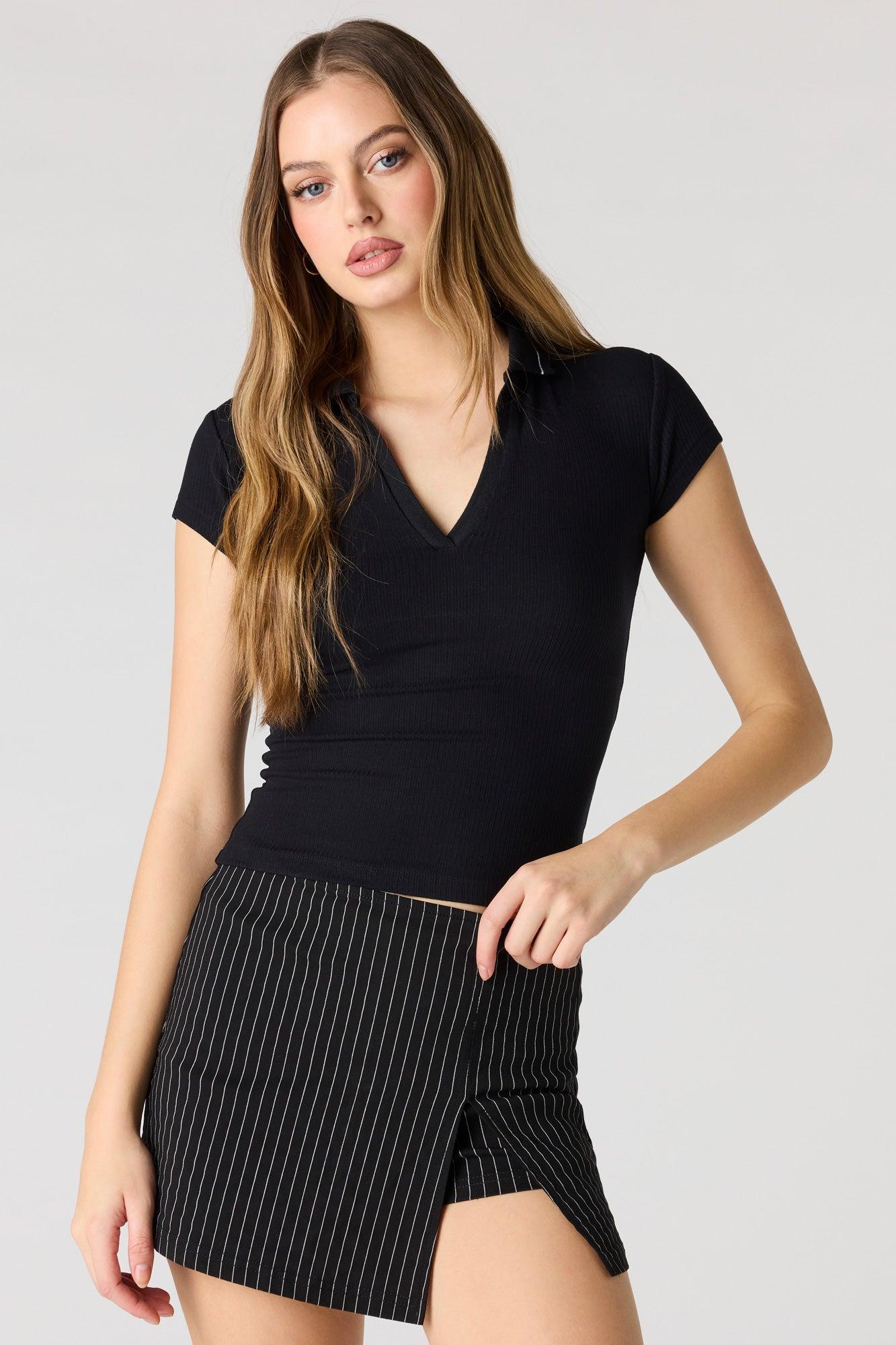 Ribbed Collared T-Shirt Female Product Image