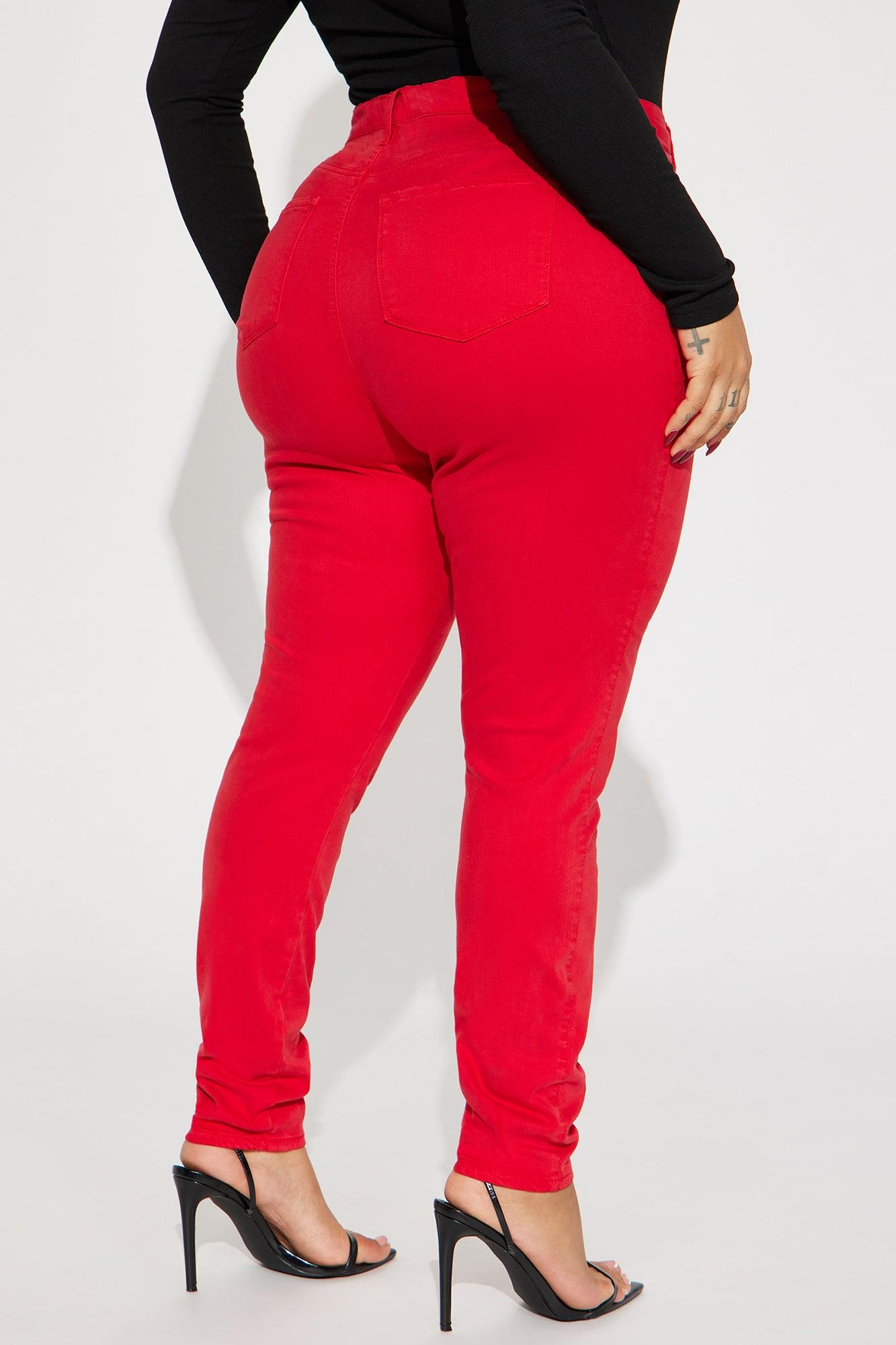 Classic Color High Waist Skinny Jeans - Red Product Image