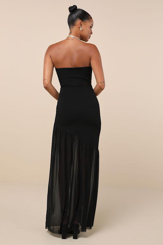 Exemplary Sensation Black Strapless Asymmetrical Maxi Dress Product Image