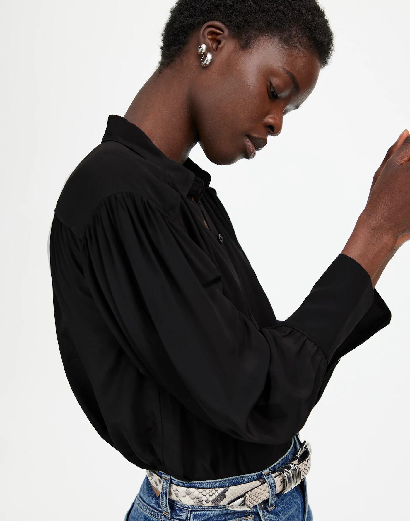 Long-Sleeve Button-Front Top Product Image