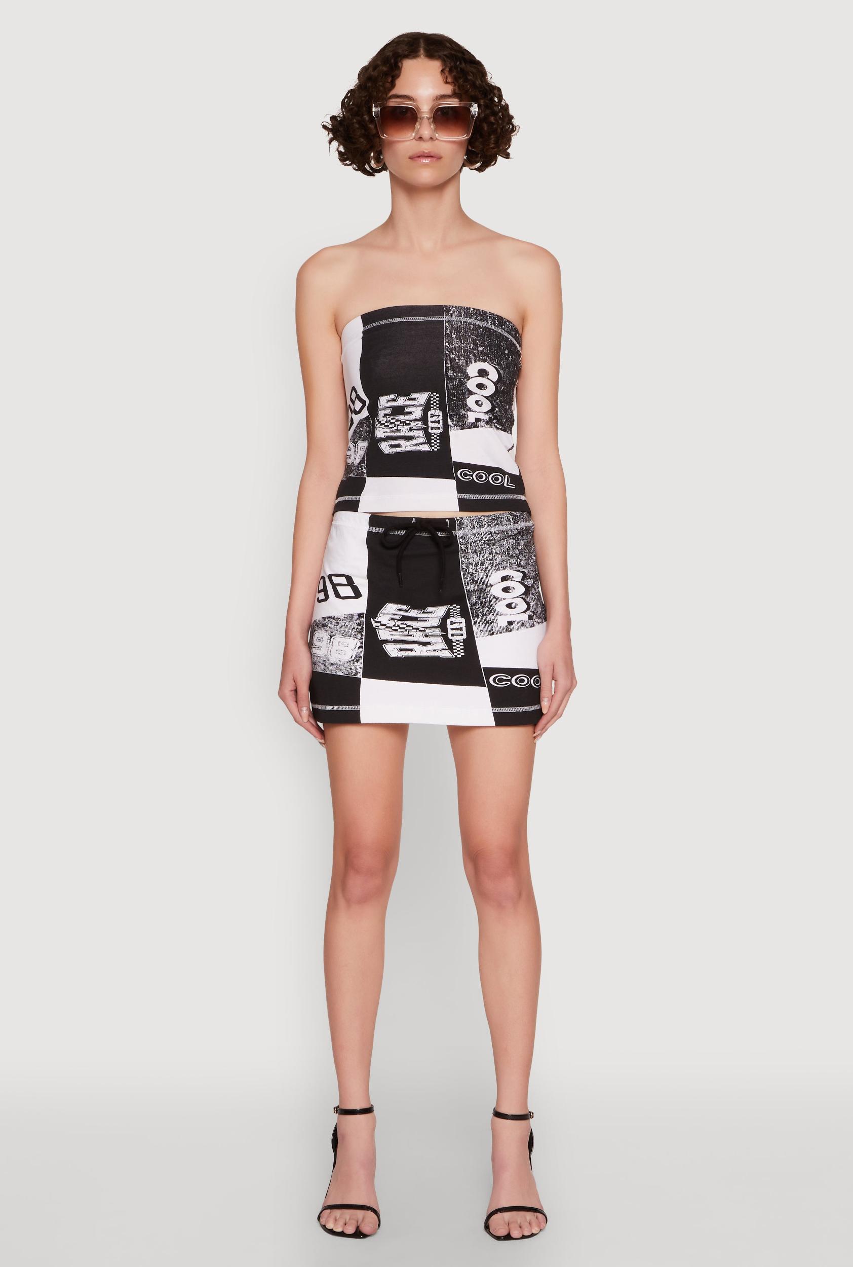 Womens Race Day Patchwork Print Mini Skirt with Drawstring Waist Product Image