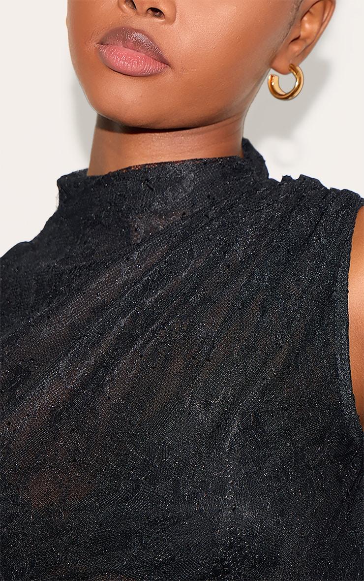 Black Lace Ruched Shoulder High Neck Top Product Image