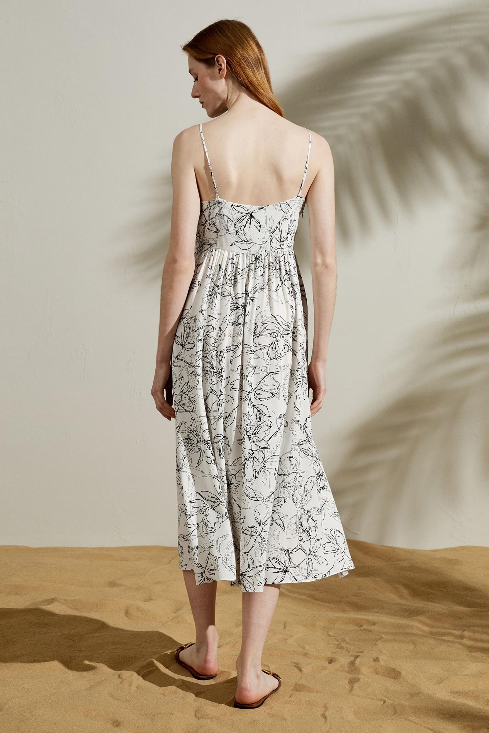 Floral Sketch V-neck Silk Dress Product Image