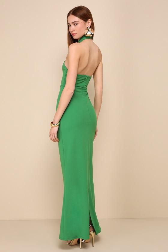 Mesmerizing Perfection Green Halter Neck Backless Maxi Dress Product Image