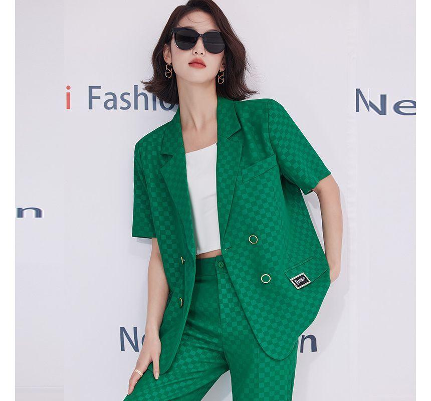 Plaid Double Breasted Blazer / Pleated Skirt / Slacks / Set Product Image