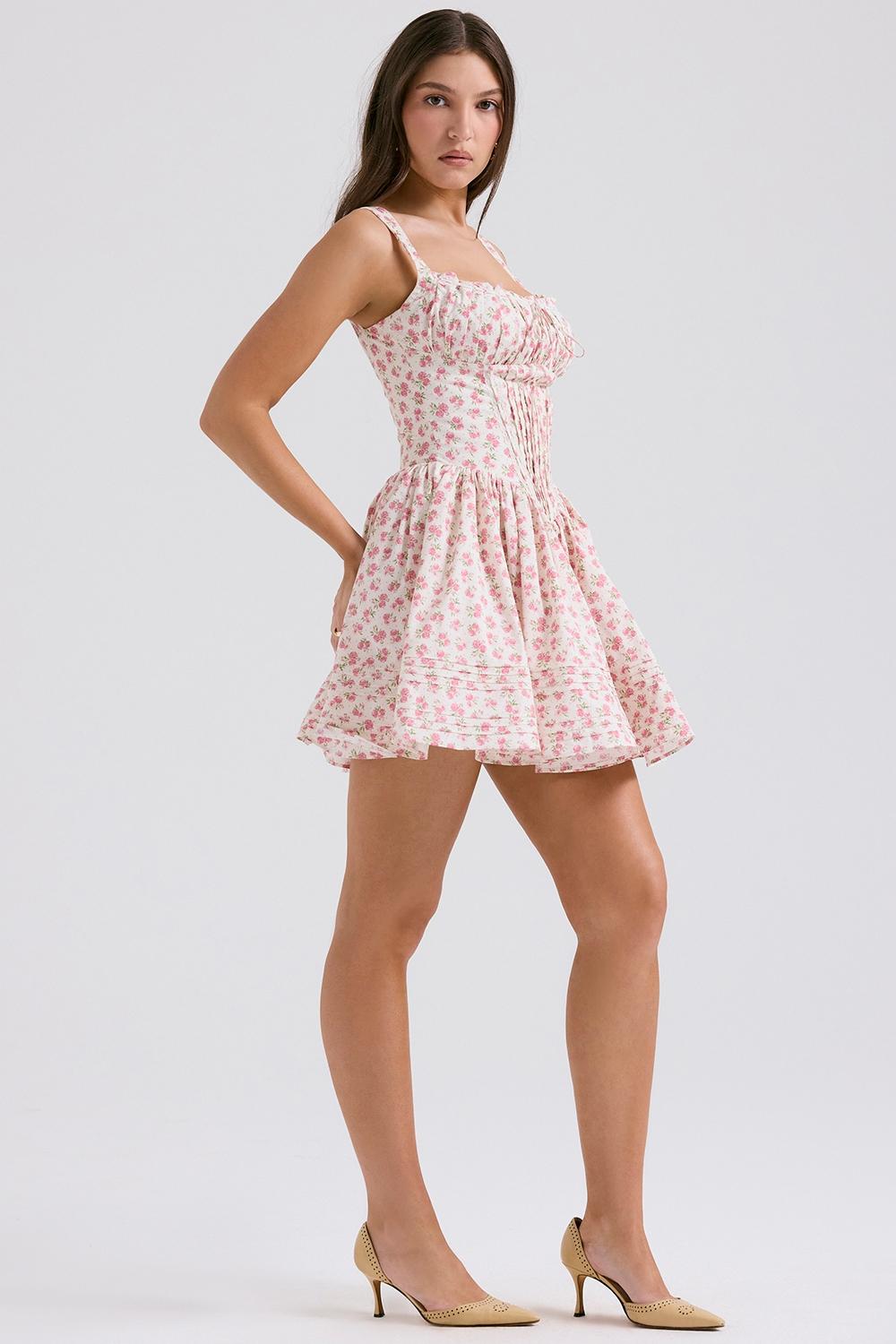 Natassia  white rosebud print cotton mini dress Product Image