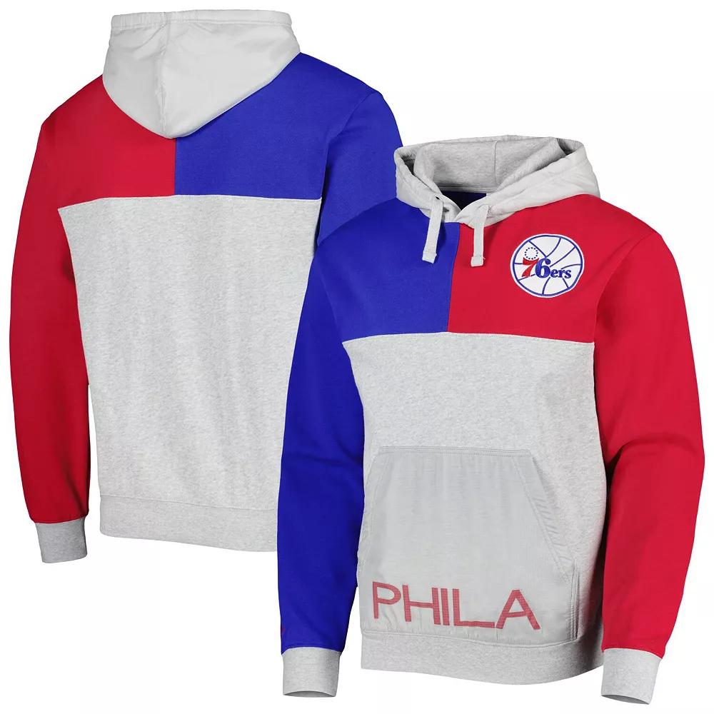 Men's Mitchell & Ness Heather Gray Philadelphia 76ers Tie-Breaker Pullover Hoodie,  Product Image