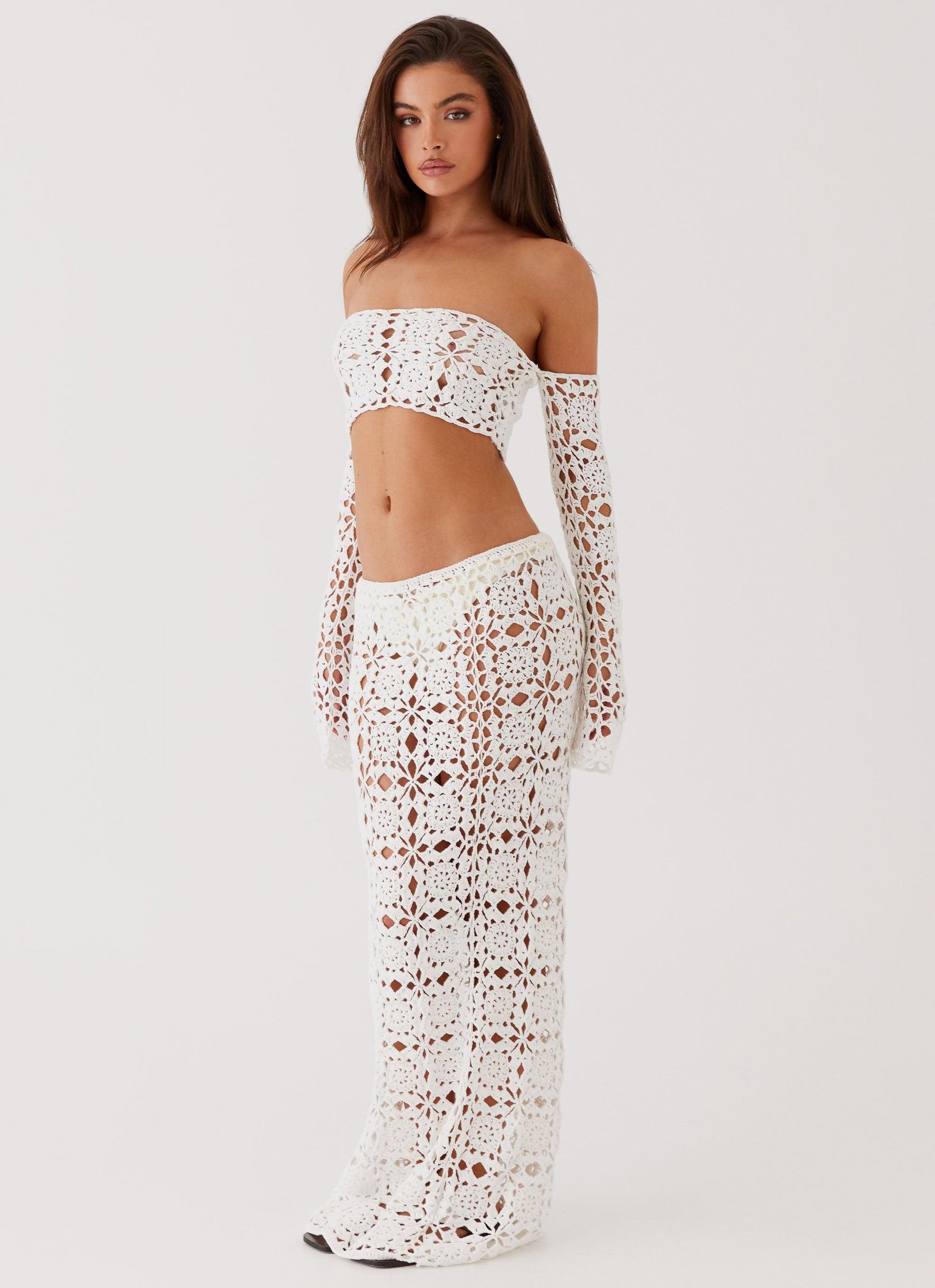 Sorrentino Crochet Long Sleeve Top - White Product Image