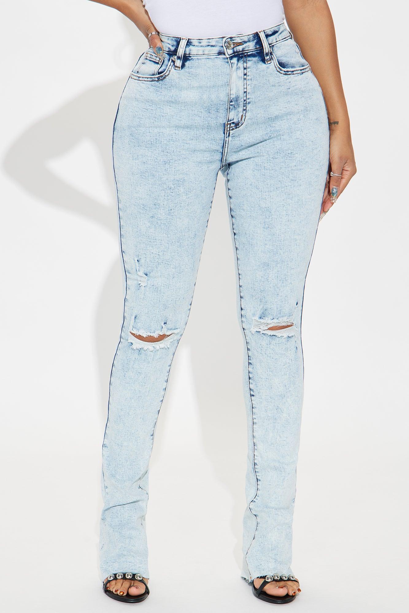 Best Stretch Ripped High Rise Bootcut Jeans - Acid Wash Denim Product Image