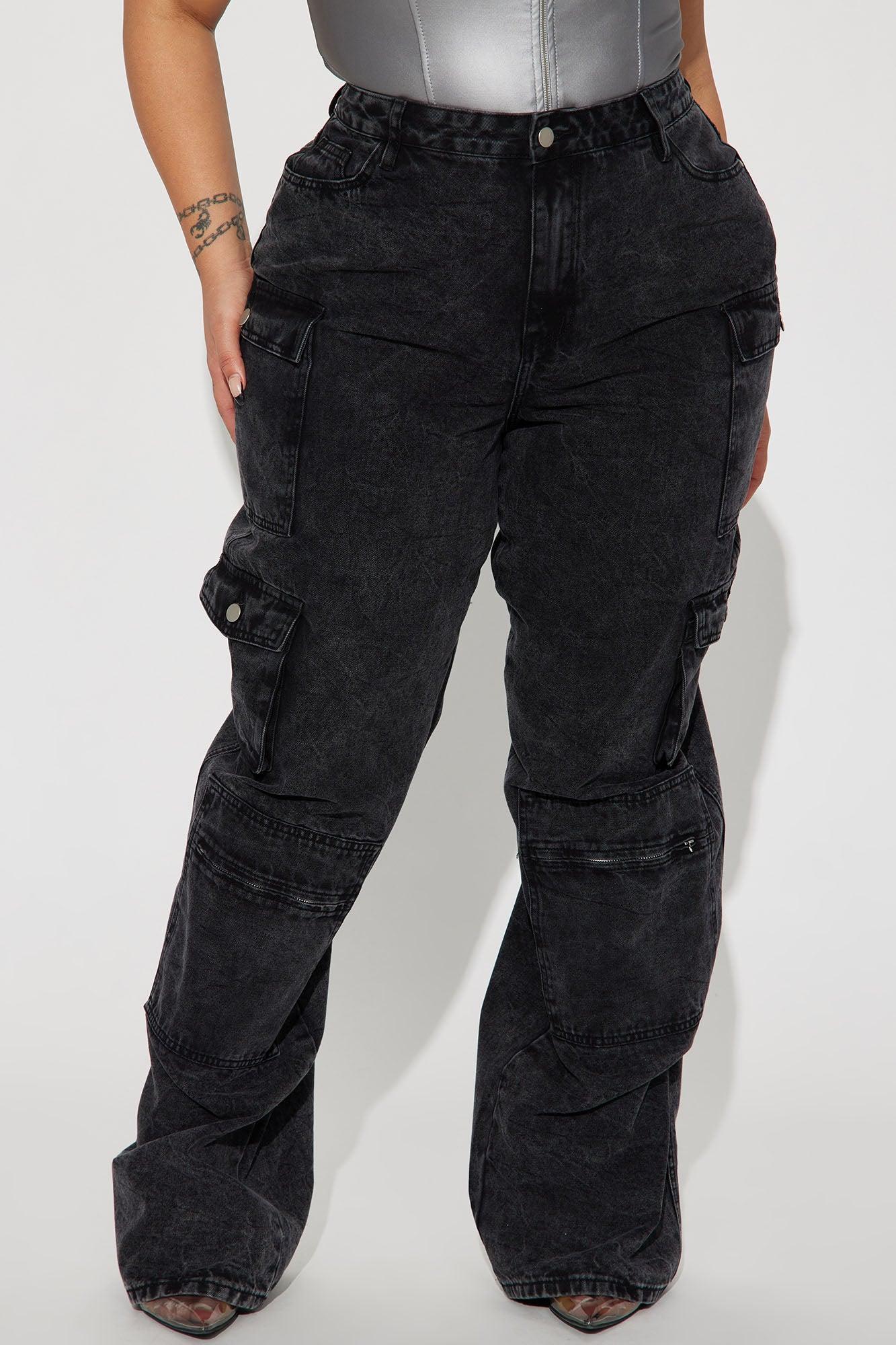 Tall Mad For You Cargo Jeans - Acid Wash Black Product Image