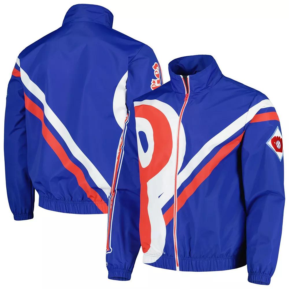 Men's Mitchell & Ness Royal Philadelphia Phillies Exploded Logo Warm Up Full-Zip Jacket,  Product Image