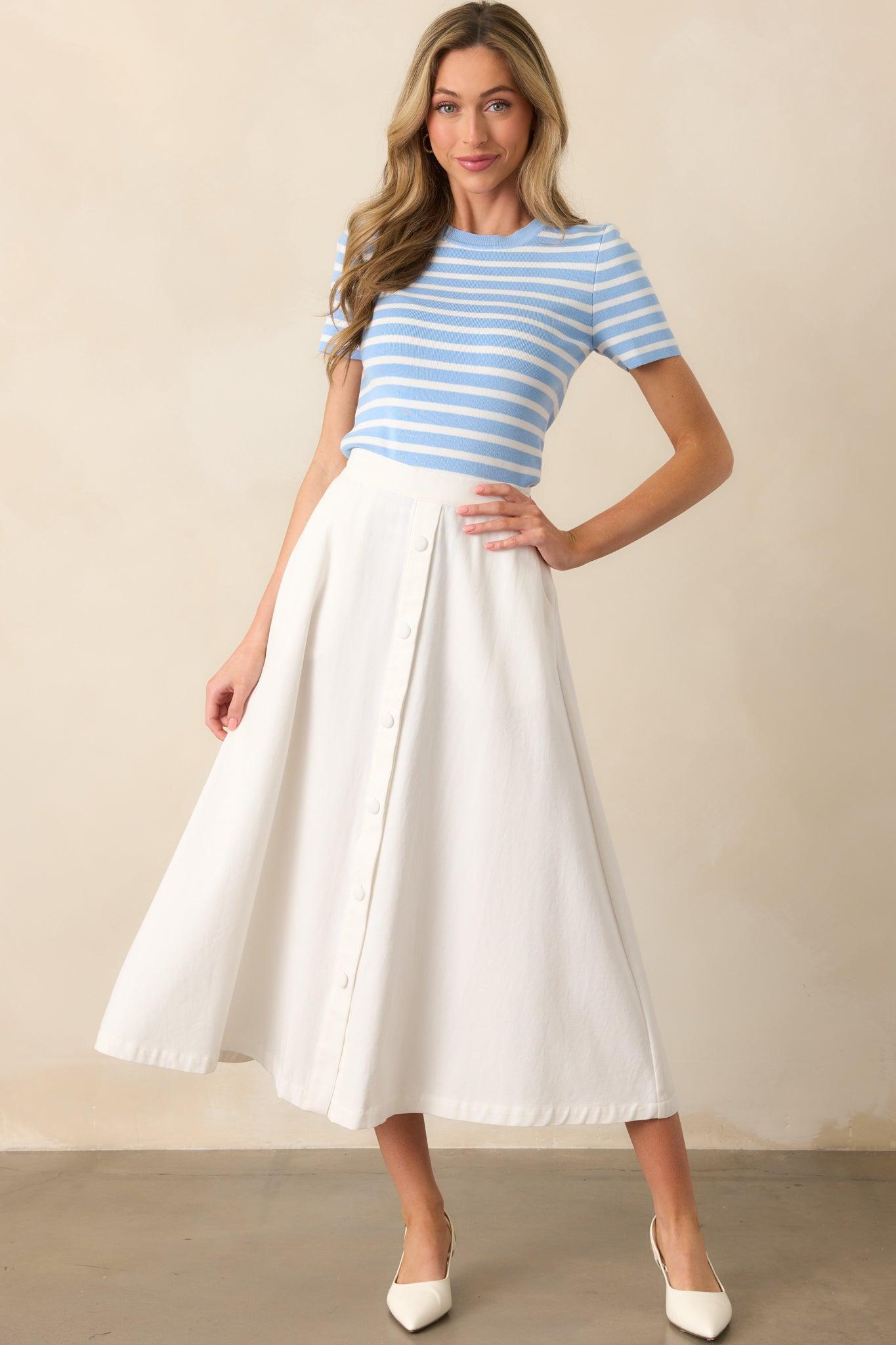 Countryside Charm 100% Cotton Ivory Midi Skirt Product Image
