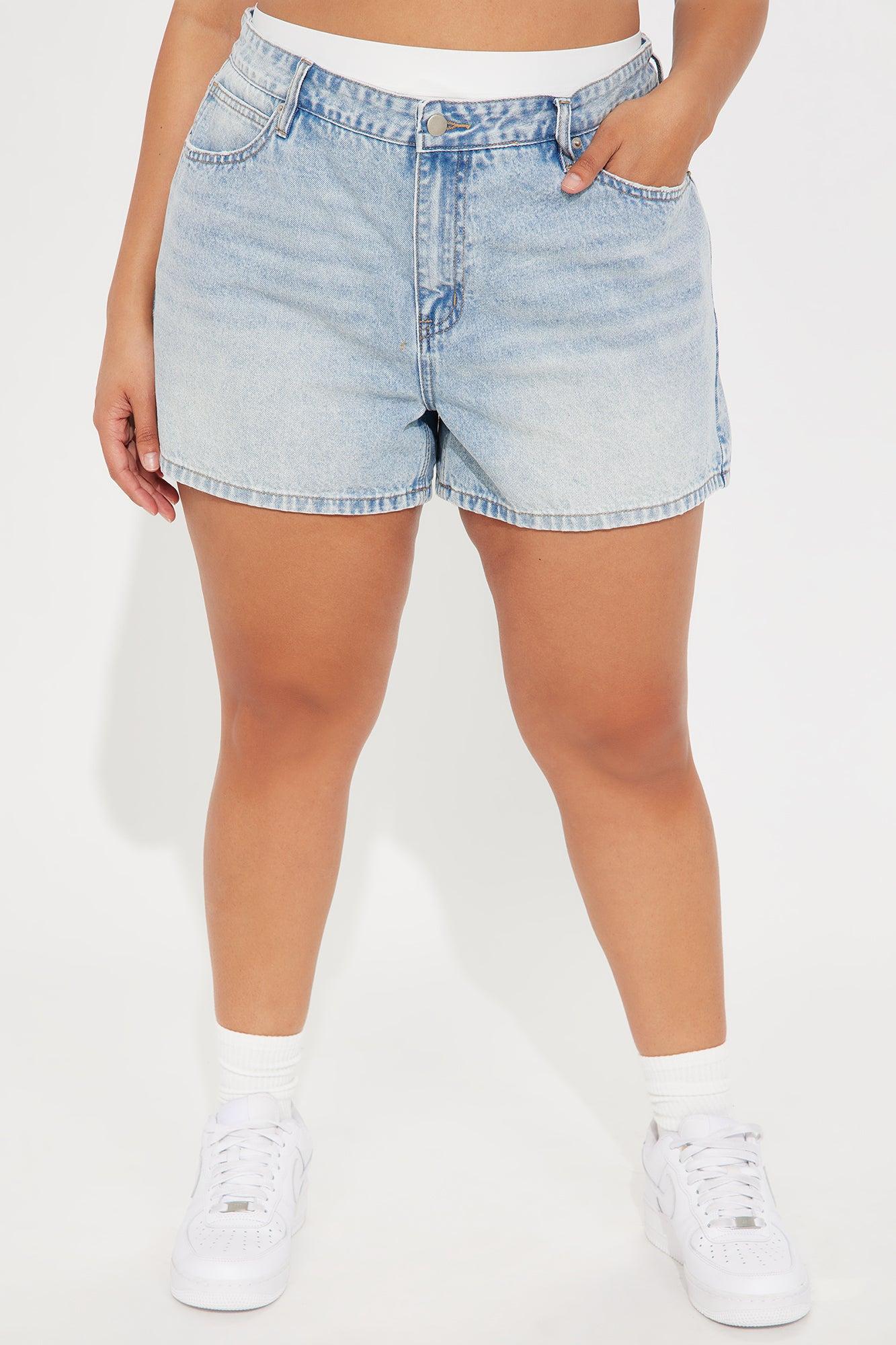 Putting You First Boxer Detail Denim Shorts - Light Wash Product Image