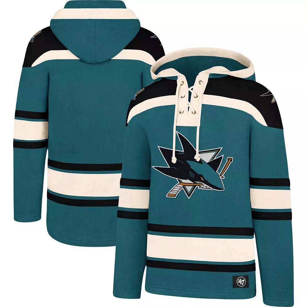 Men's '47 Teal/Black San Jose Sharks Superior Lacer Pullover Hoodie, Size: Small, Sks Blue Product Image