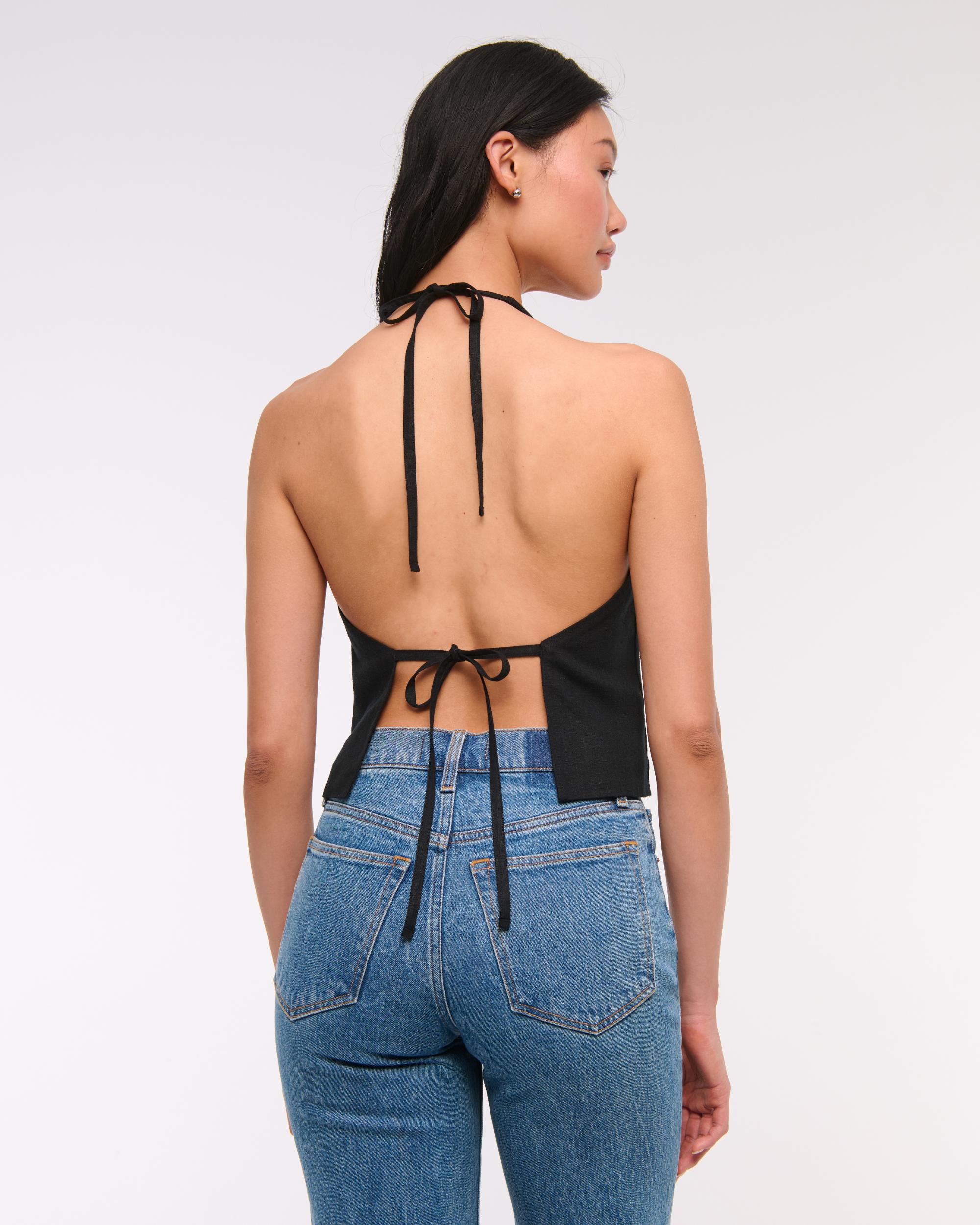 Linen-Blend Tailored Halter Vest Product Image