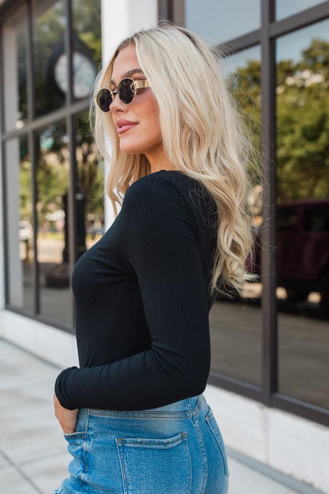 Going Strong Black Ribbed V-neck Bodysuit FINAL SALE Product Image
