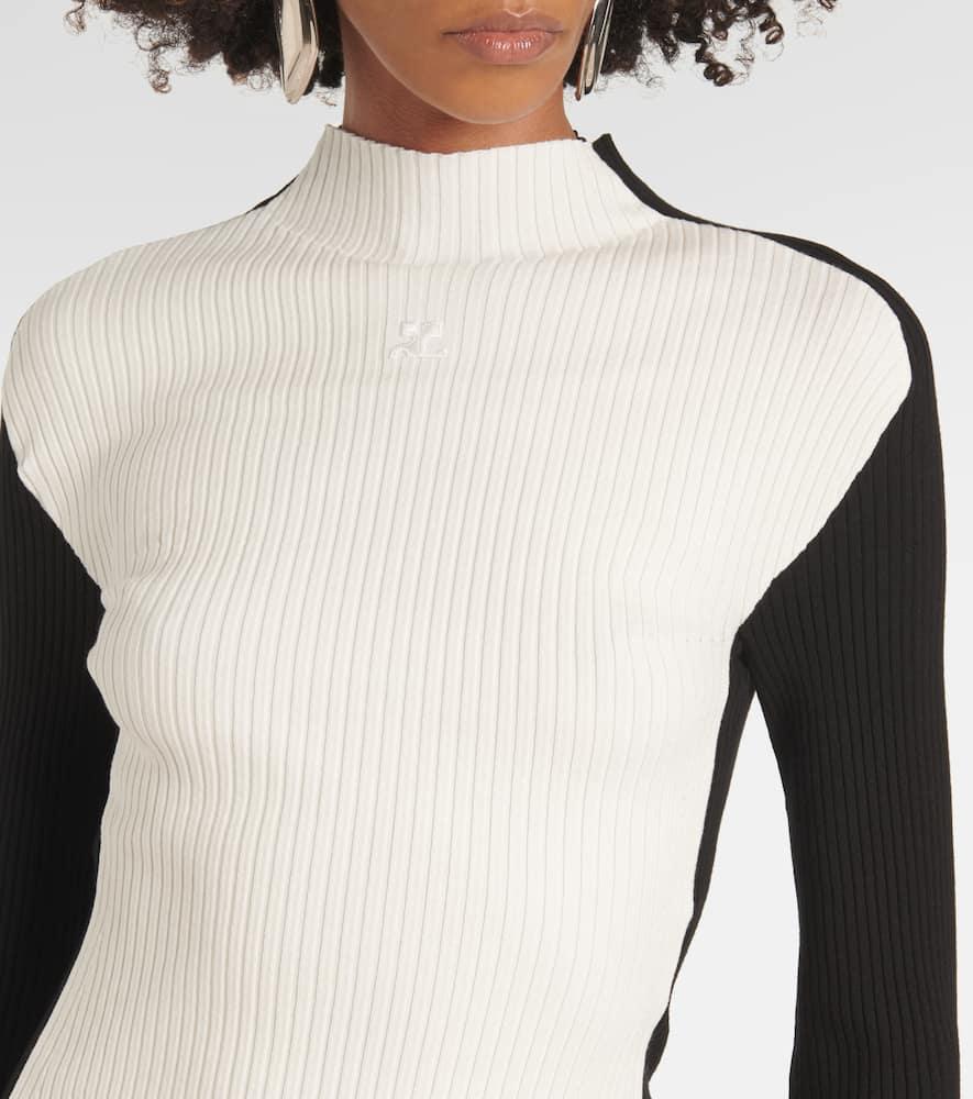 COURRÈGES Contrast-frame Ribbed-knit Mini Dress In Multicolor Product Image