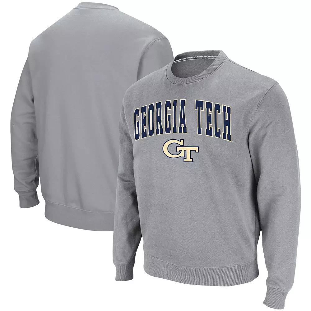 Men's Colosseum Heathered Gray Georgia Tech Yellow Jackets Arch & Logo Tackle Twill Pullover Sweatshirt,  Product Image