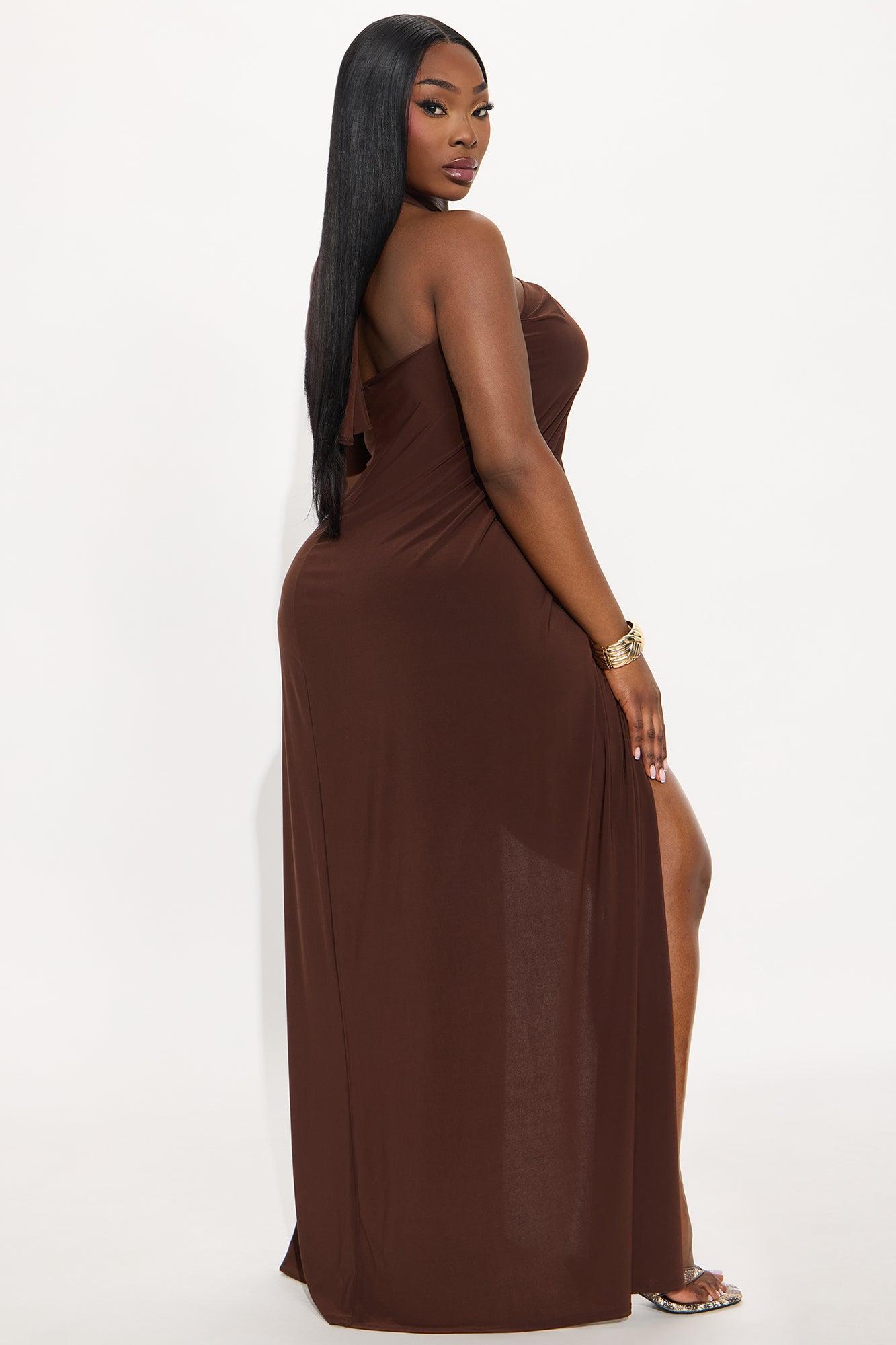 Tatum High Slit Maxi Dress - Brown Product Image