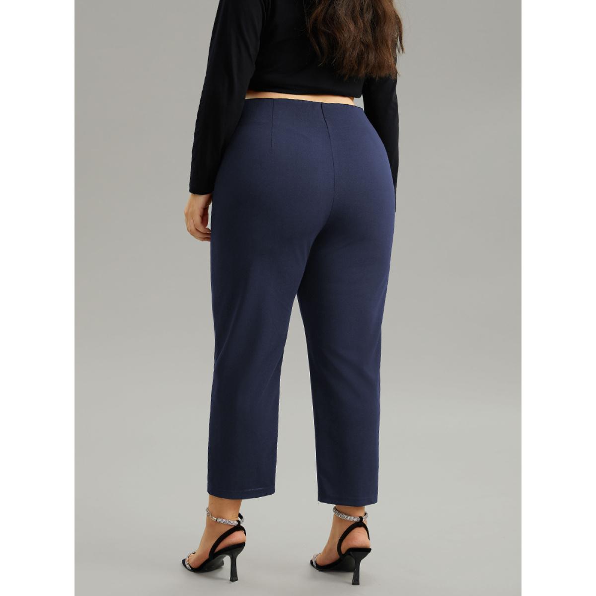 Plus Size Plain Pocket Bodycon Ankle Pants Women Indigo Work From Home Bodycon High Rise Office Pants BloomChic 26/4X Product Image