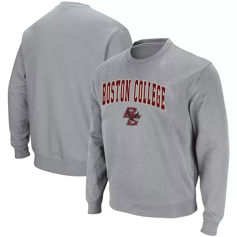 Men's Colosseum Heathered Gray Boston College Eagles Arch & Logo Tackle Twill Pullover Sweatshirt,  Product Image