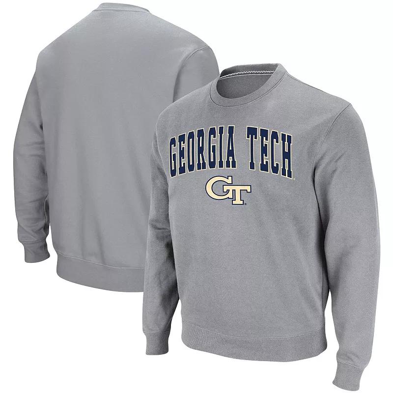 Men's Colosseum Heathered Gray Georgia Tech Yellow Jackets Arch & Logo Tackle Twill Pullover Sweatshirt,  Product Image