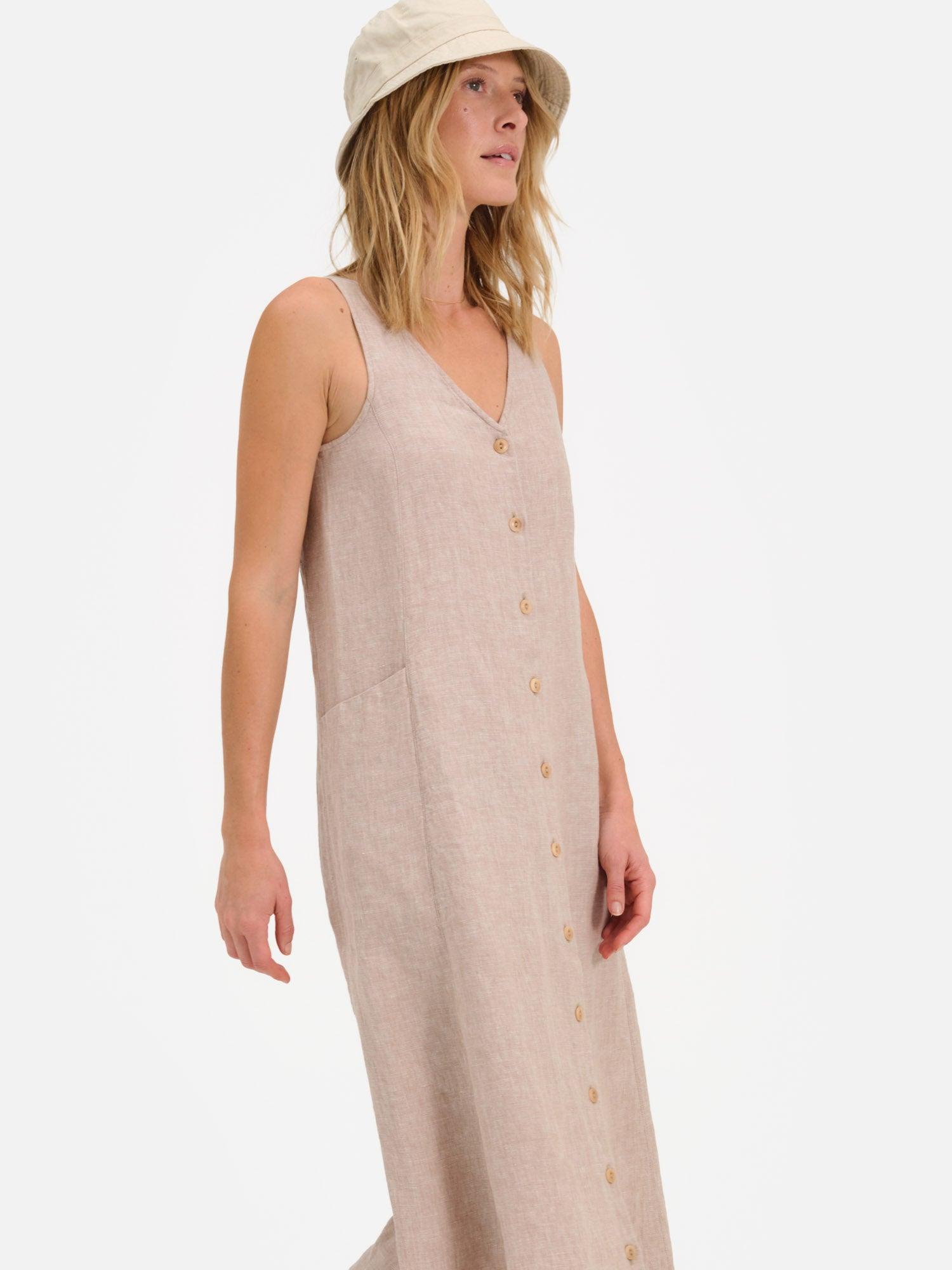 Organic Linen Button Front Dress Female Product Image