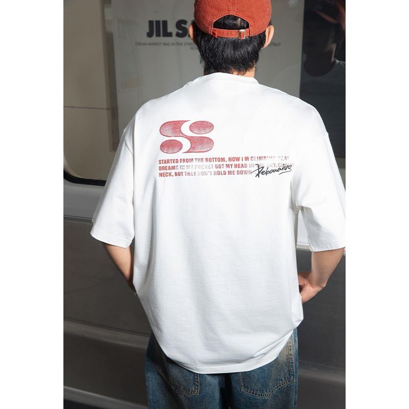 Short-Sleeve Crew Neck Lettering Oversized T-Shirt Product Image