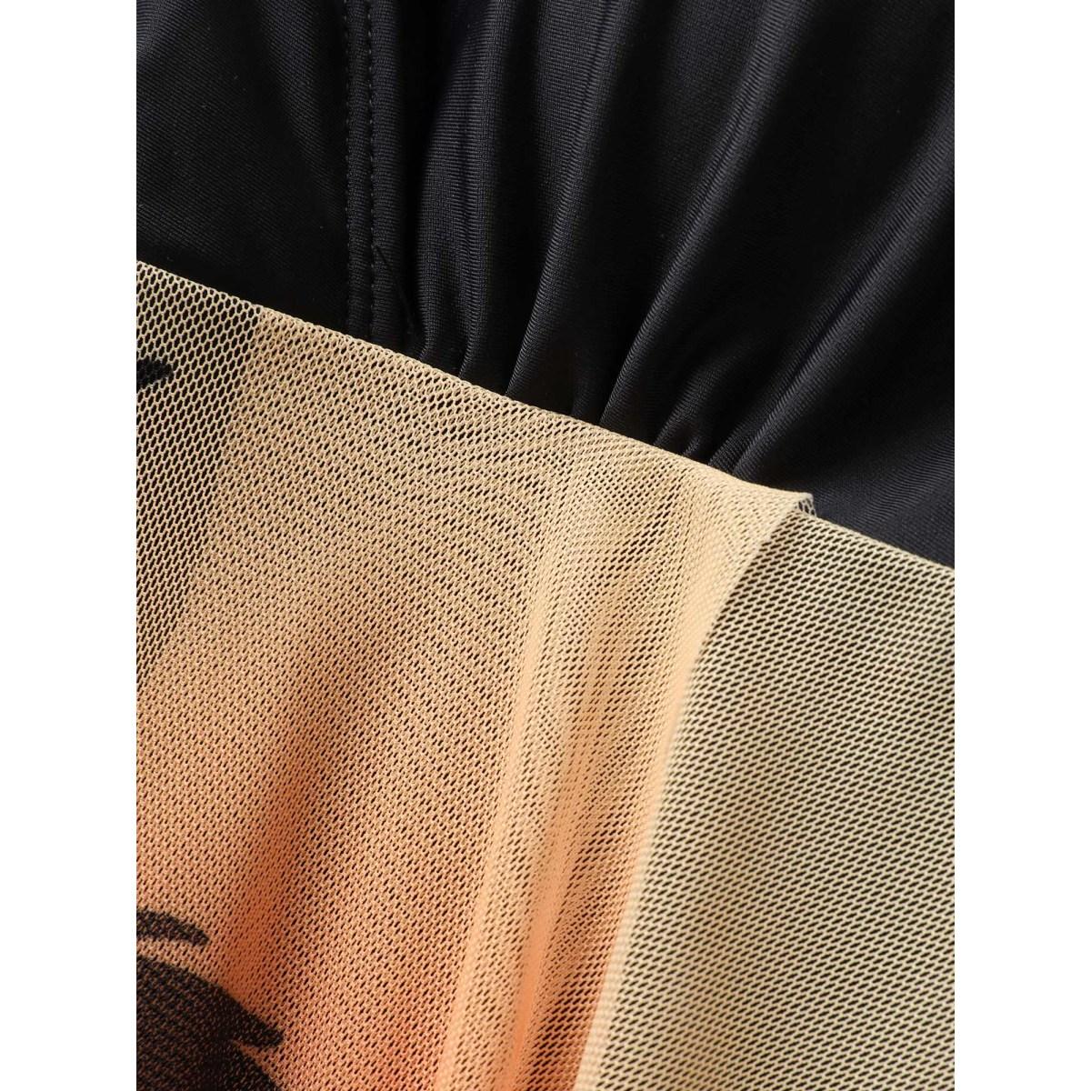 Plus Size Tropical Print Slit Hem See Through Swim Dress Women's Swimwear Multicolor Beach Bodycon Overlap Collar High stretch Curve Swim Dresses BloomChic 12/L Product Image