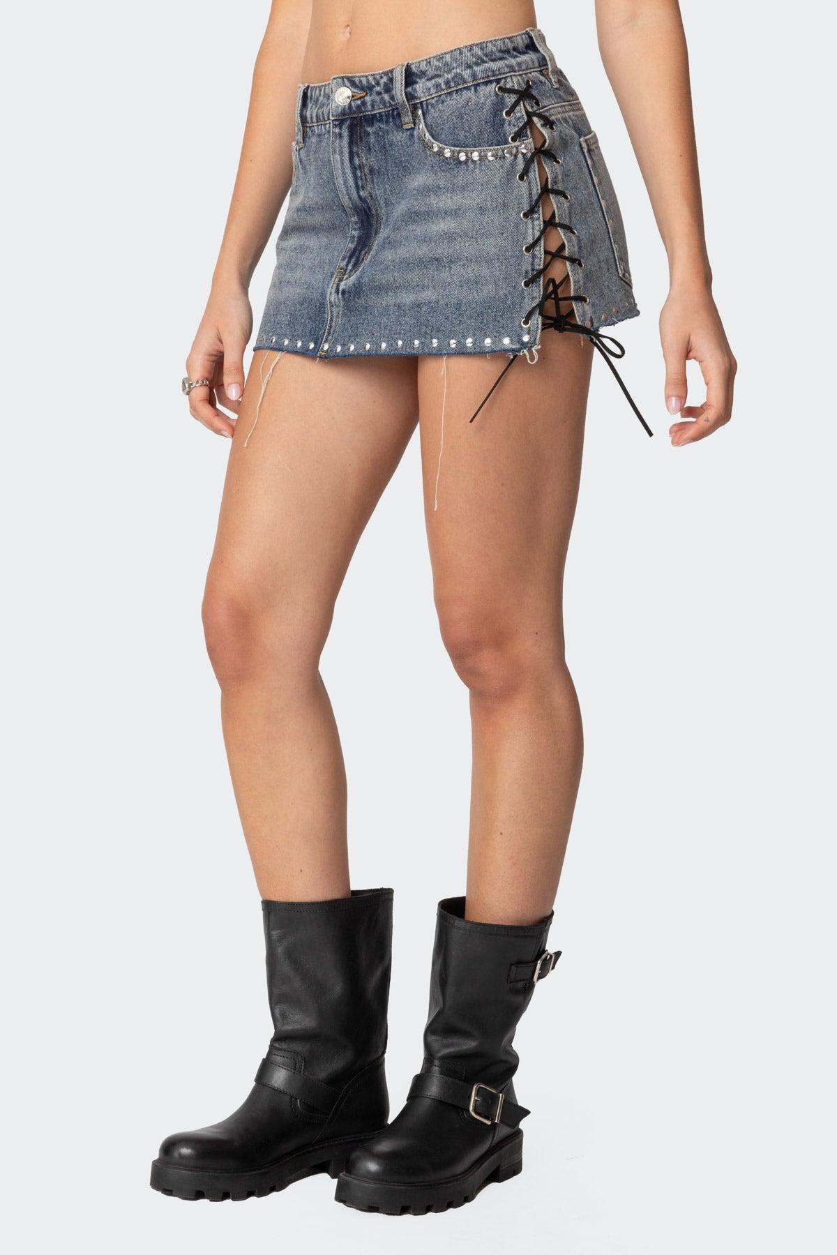 Casey Lace Up Denim Mini Skirt Product Image