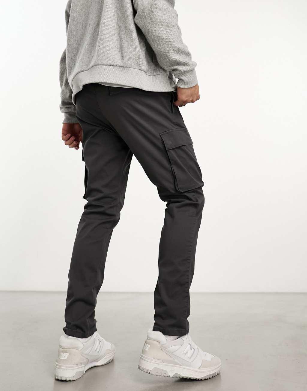 Only & Sons tapered fit cargo pants in gray Product Image