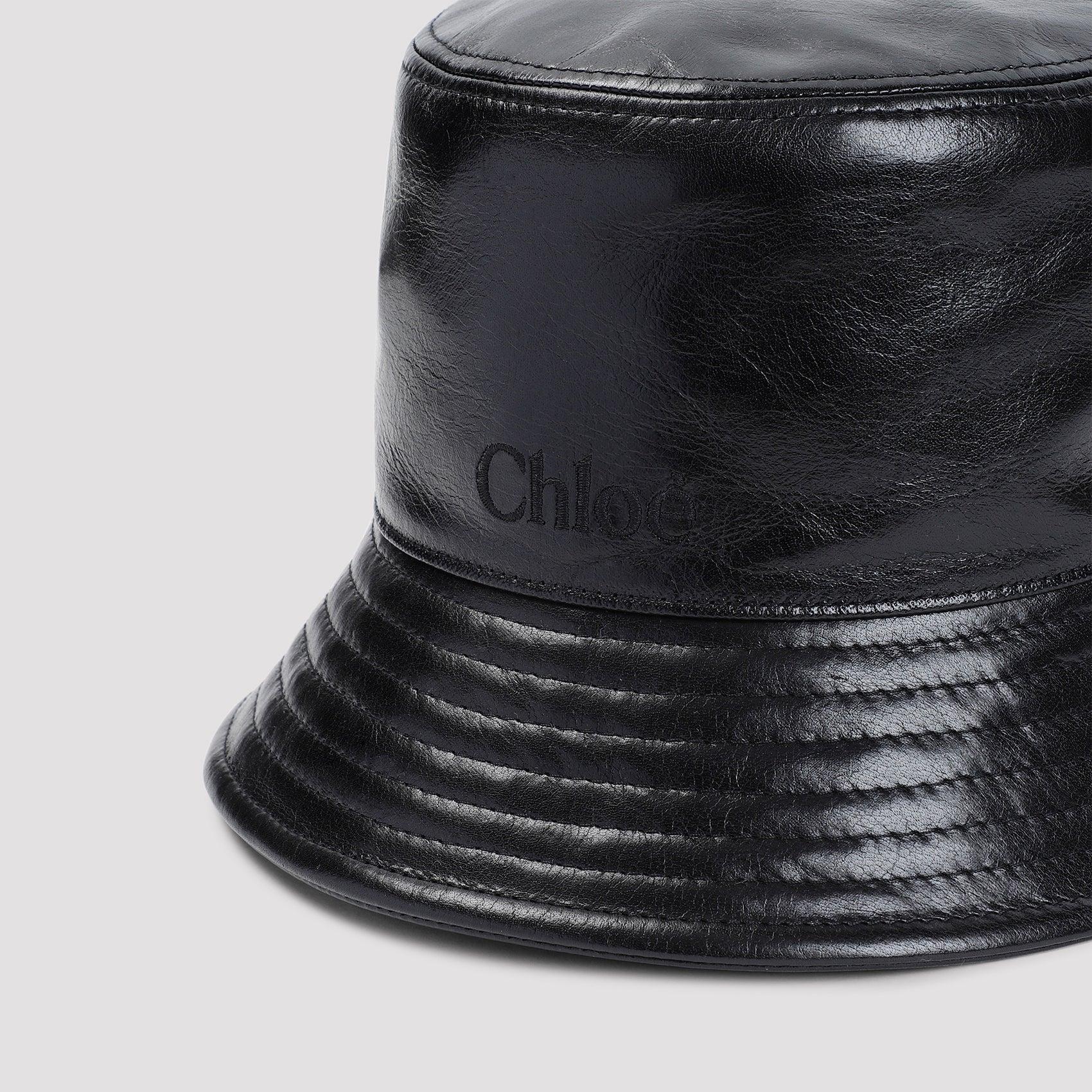 CHLOÉ Embossed Logo Bucket Hat In Shiny Calf Leather In Black Product Image