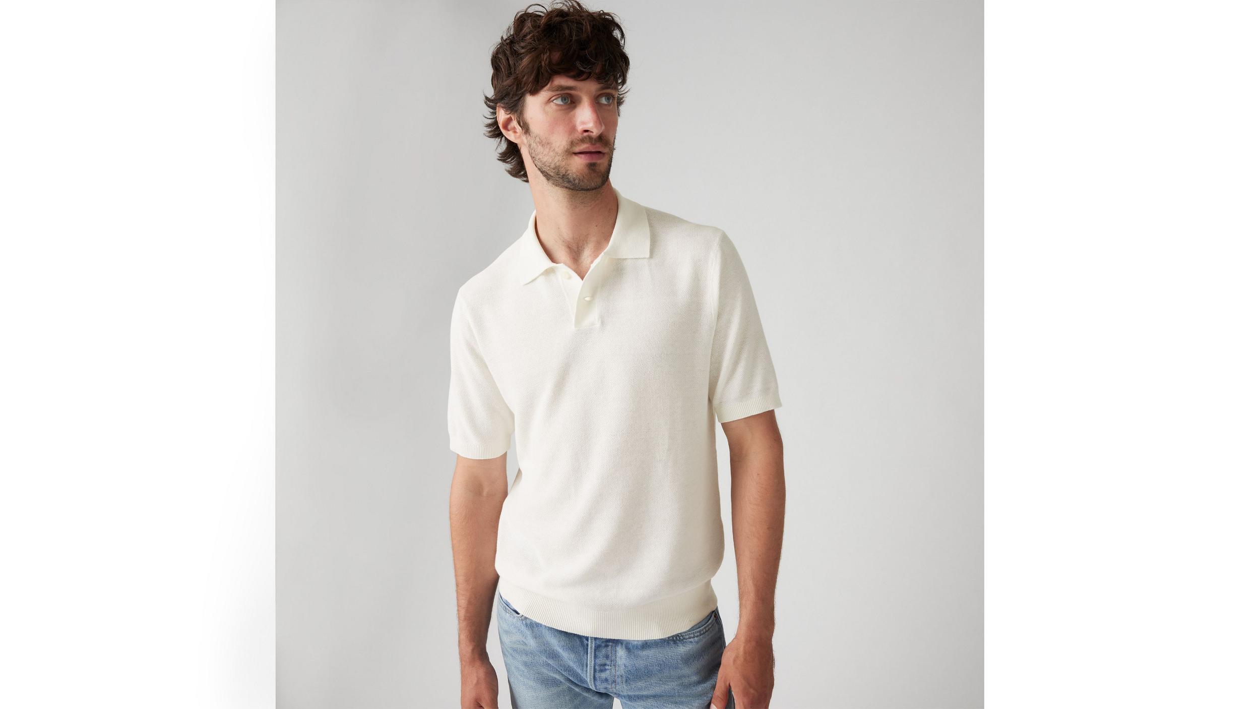 Cotton Linen Sweater Knit Polo Shirt Product Image