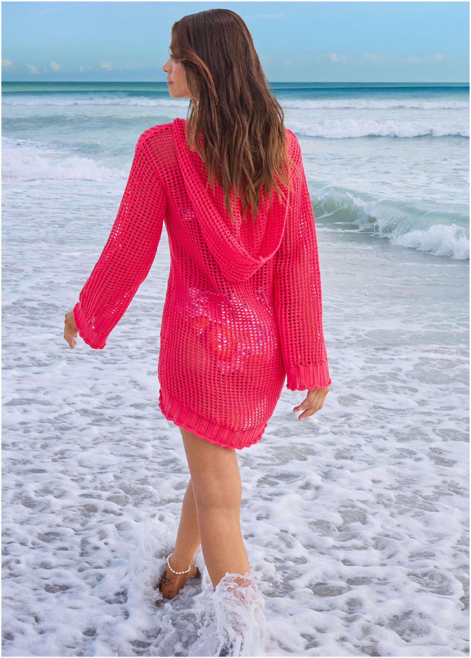 Crochet Cover-Up Dress - Raspberry Product Image
