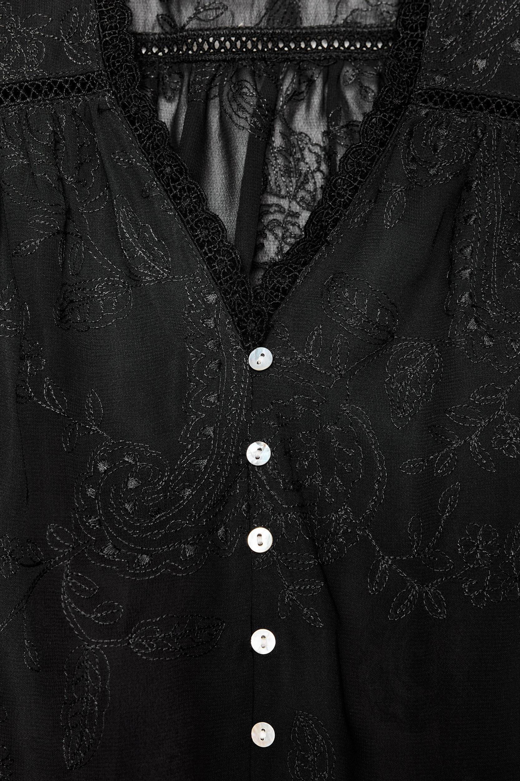 EMBROIDERED LACE TRIM SHIRT Product Image