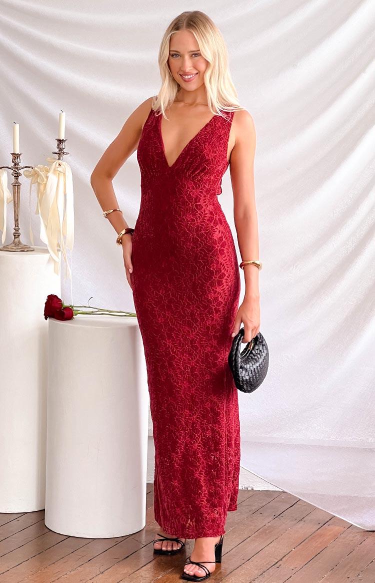 Farida Red Lace Maxi Dress Product Image