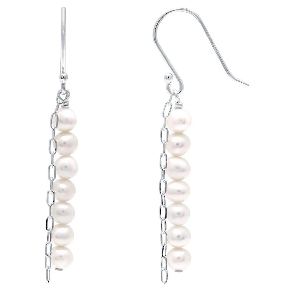 Aleure Precioso Sterling Silver Freshwater Cultured Pearl Paper Clip Chain Drop Earrings, Women's, Silver Tone Product Image